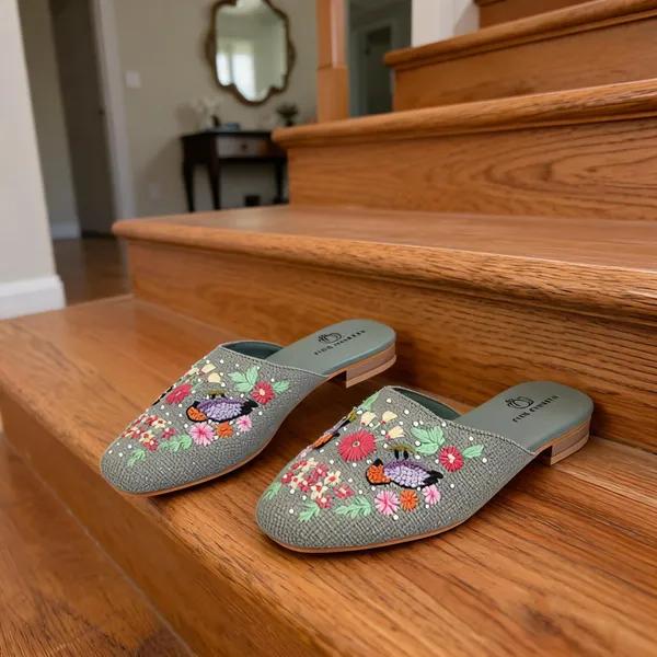 Green_Fabric_Floral_Hand_Embroidered_Slip-On_Mules_For_Women