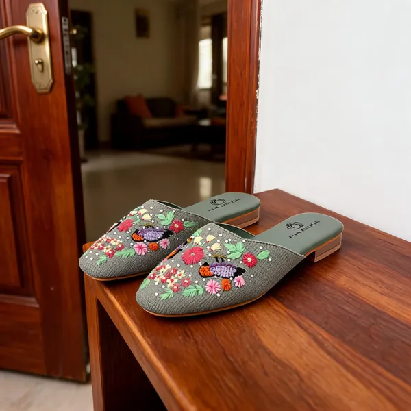 Green_Fabric_Floral_Hand_Embroidered_Slip-On_Mules_For_Women