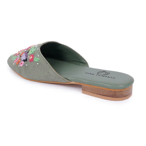 Green_Fabric_Floral_Hand_Embroidered_Slip-On_Mules_For_Women