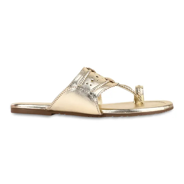 Gold_Pu_Cutwork_Embellished_Slip-On_Sandals_For_Women