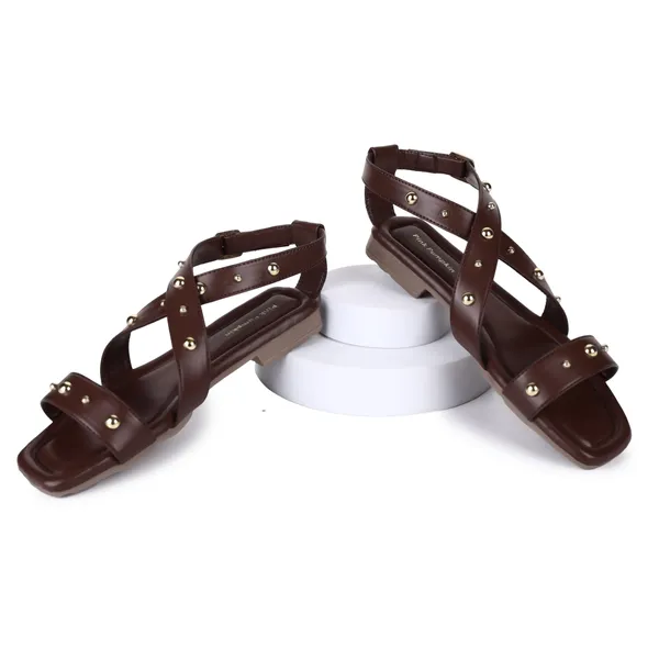 Brown_Pu_Studded_Flat_Sandals_For_Women