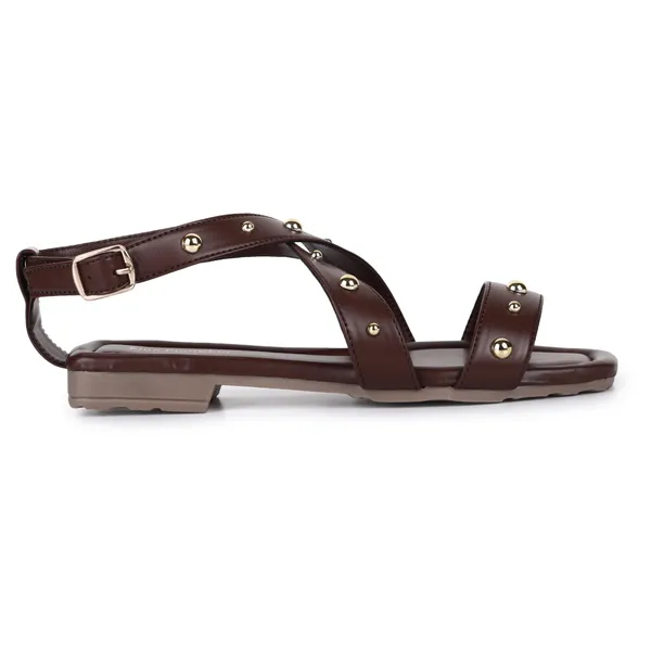 Brown_Pu_Studded_Flat_Sandals_For_Women