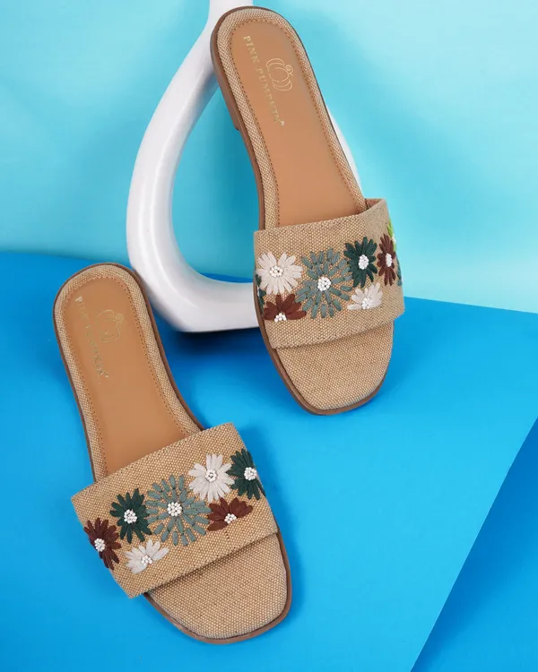 Beige_Jute_Floral_Embroidered_Flat_Slide_Sandals_For_Women