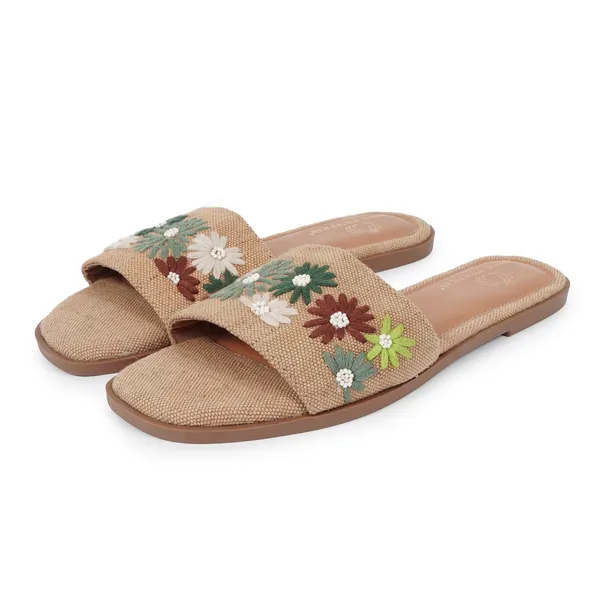Beige_Jute_Floral_Embroidered_Flat_Slide_Sandals_For_Women