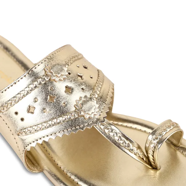 Gold_Pu_Cutwork_Embellished_Slip-On_Sandals_For_Women