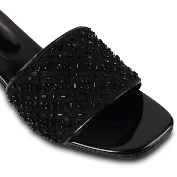 Black_Fabric_Bead_Embellished_Flat_Slide_Sandals_For_Women