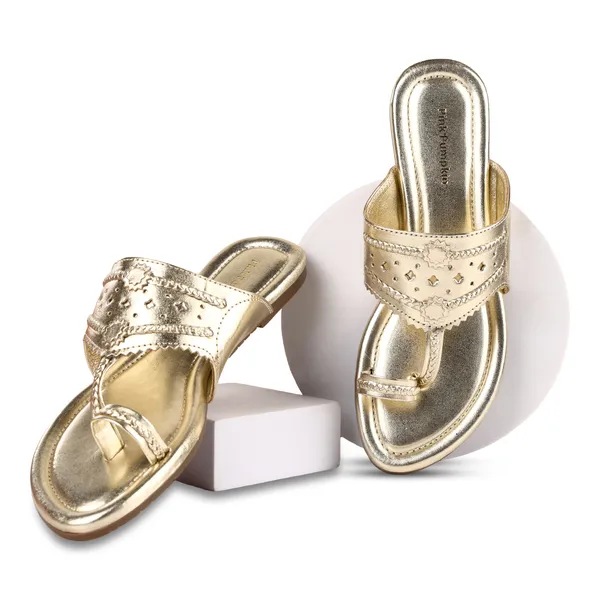 Gold_Pu_Cutwork_Embellished_Slip-On_Sandals_For_Women