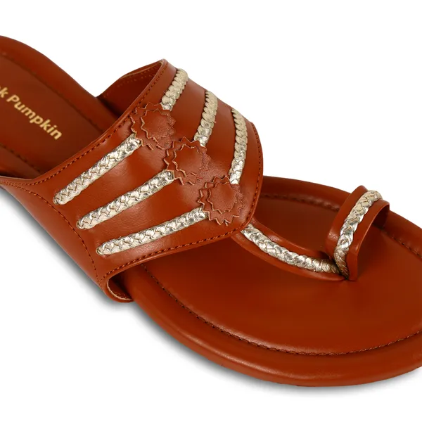 Brown_Pu_Embellished_Flat_Sandals_For_Women