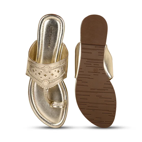 Gold_Pu_Cutwork_Embellished_Slip-On_Sandals_For_Women