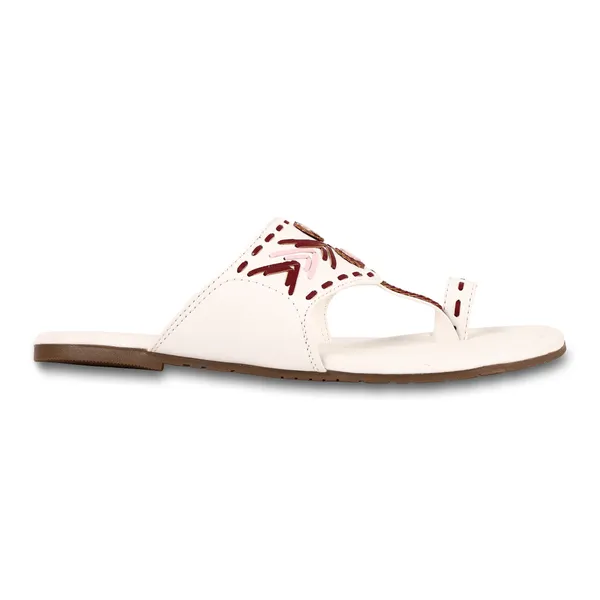 White_Fabric_Embellished_Flat_Sandals_For_Women