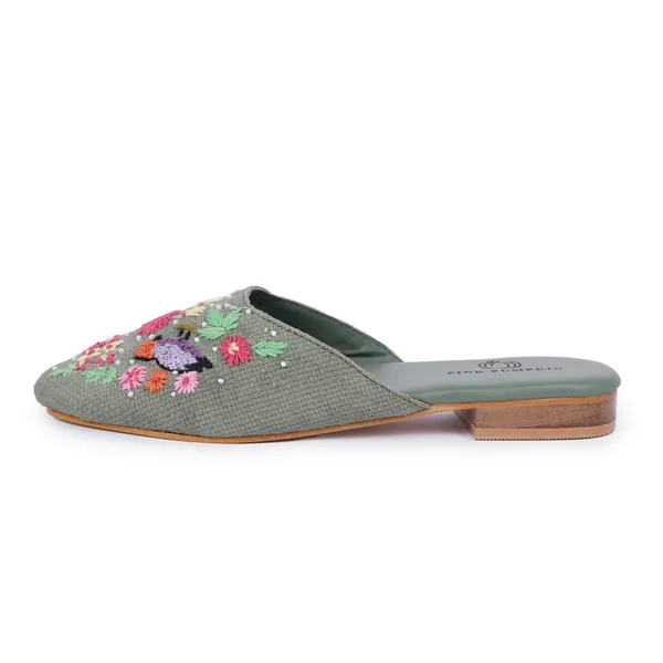 Green_Fabric_Floral_Hand_Embroidered_Slip-On_Mules_For_Women