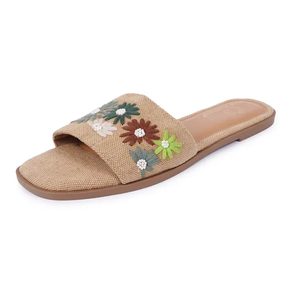 Beige_Jute_Floral_Embroidered_Flat_Slide_Sandals_For_Women
