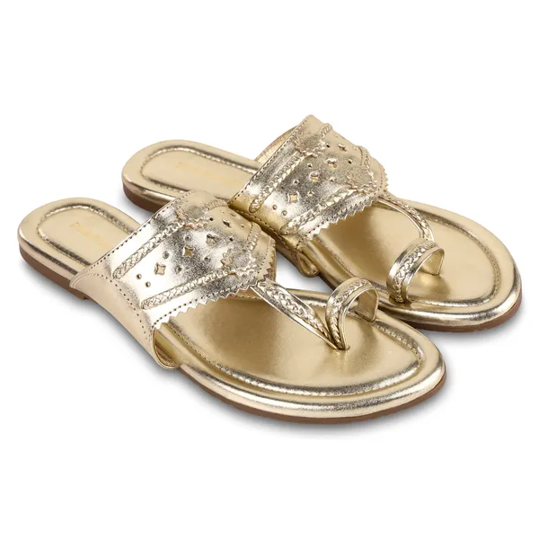 Gold_Pu_Cutwork_Embellished_Slip-On_Sandals_For_Women