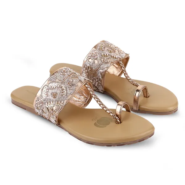 Tan_Fabric_Paisley_Embellished_Flat_Sandals_For_Women