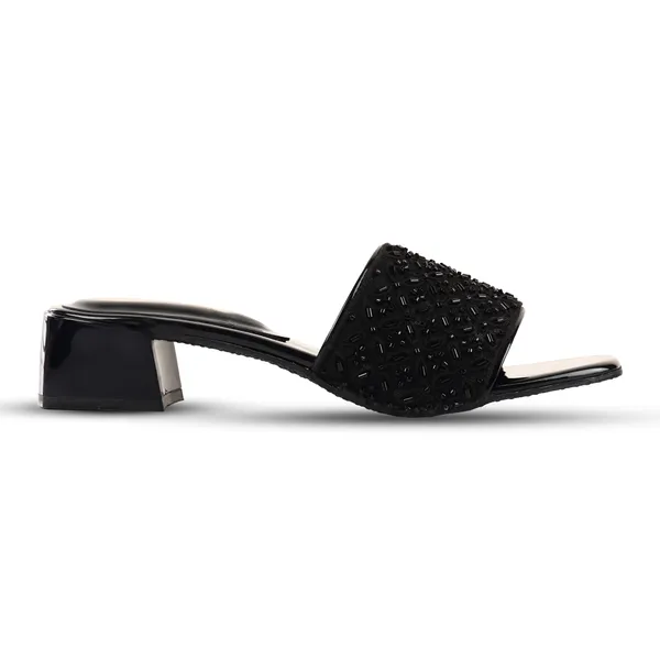 Black_Fabric_Bead_Embellished_Flat_Slide_Sandals_For_Women
