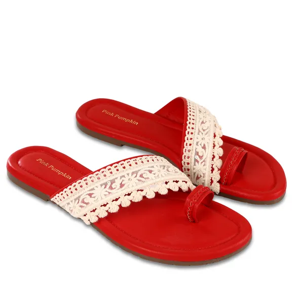 Red_Fabric_Embroidered_Flat_Sandals_For_Women