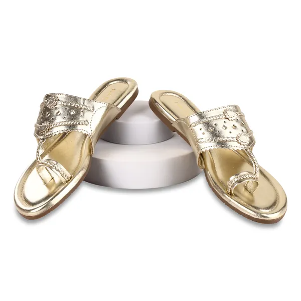 Gold_Pu_Cutwork_Embellished_Slip-On_Sandals_For_Women