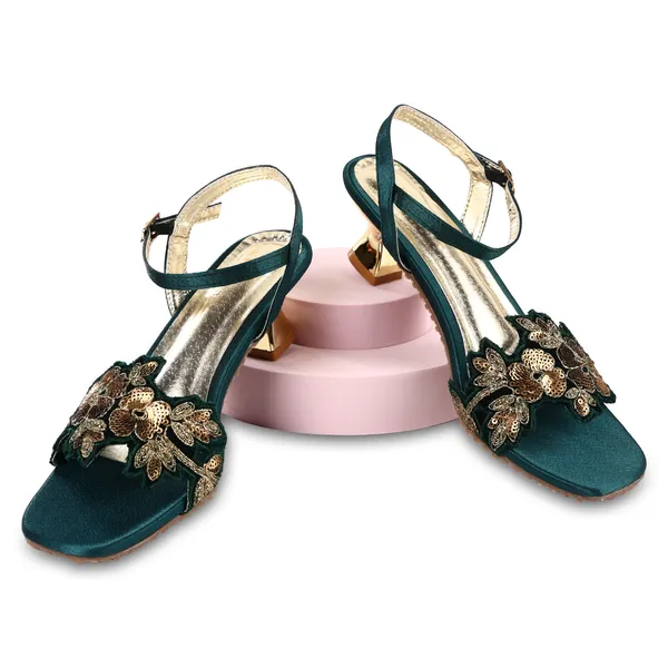 Green_Fabric_Sequin_Embellished_Flat_Sandals_For_Women