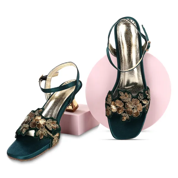 Green_Fabric_Sequin_Embellished_Flat_Sandals_For_Women