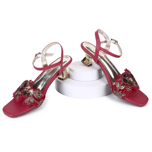 Burgundy_Fabric_Embroidered_Flat_Sandals_For_Women