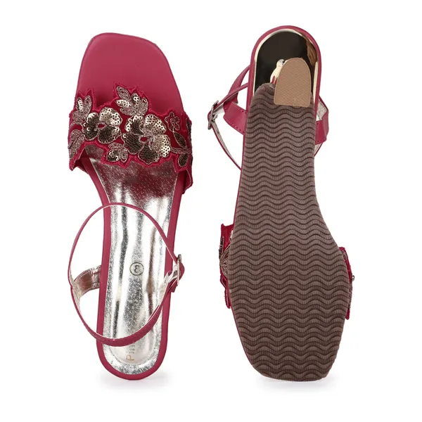 Burgundy_Fabric_Embroidered_Flat_Sandals_For_Women
