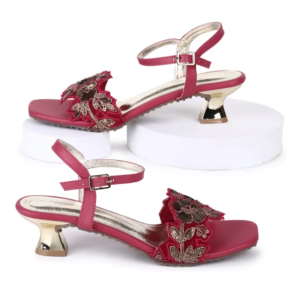 Burgundy_Fabric_Embroidered_Flat_Sandals_For_Women