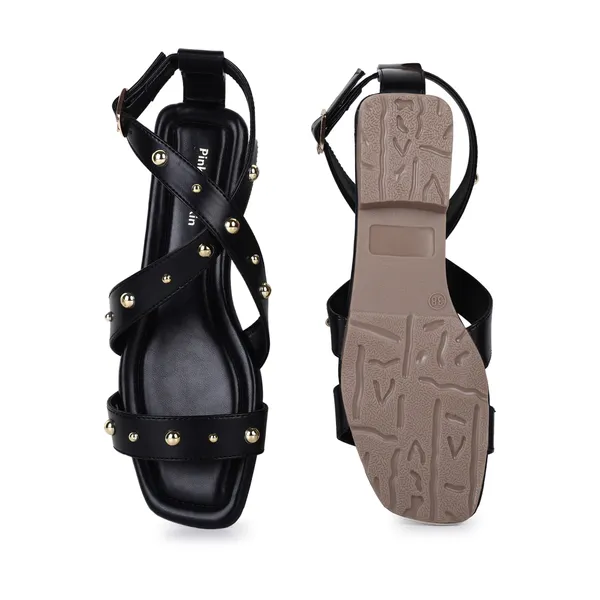 Black_Golden_Beaded_Flat_Sandals