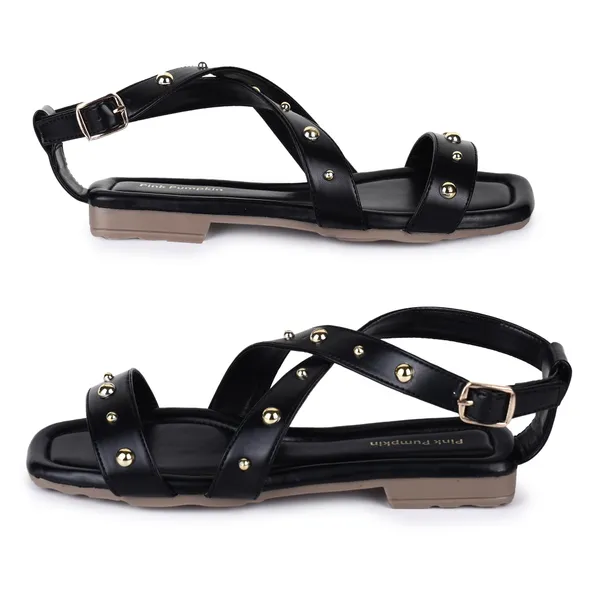 Black_Golden_Beaded_Flat_Sandals