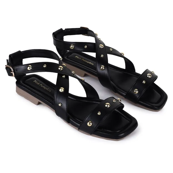 Black_Golden_Beaded_Flat_Sandals