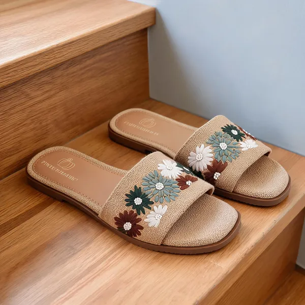 Beige_Jute_Floral_Embroidered_Flat_Slide_Sandals_For_Women