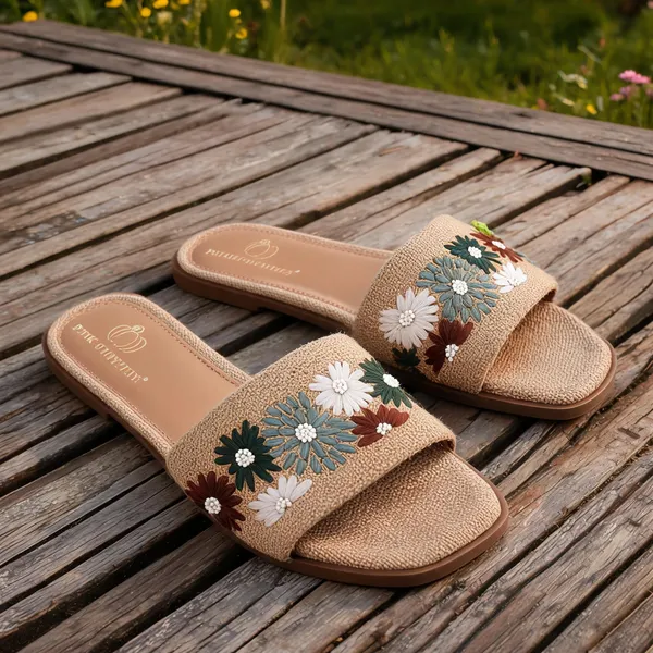 Beige_Jute_Floral_Embroidered_Flat_Slide_Sandals_For_Women