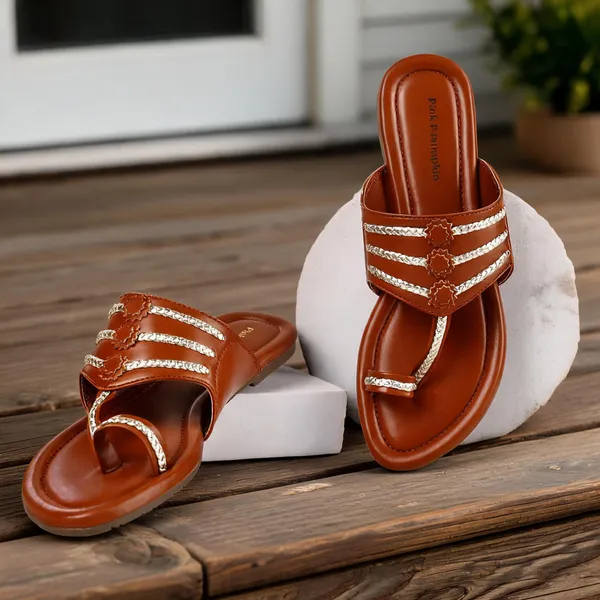 Brown_Pu_Embellished_Flat_Sandals_For_Women