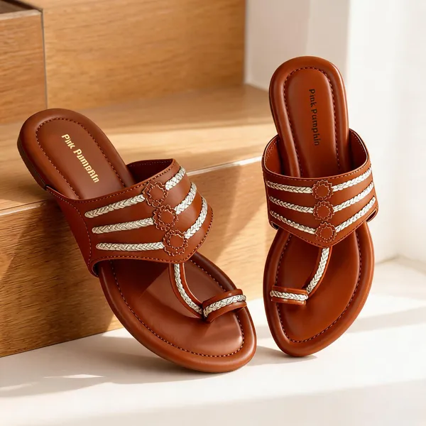 Brown_Pu_Embellished_Flat_Sandals_For_Women