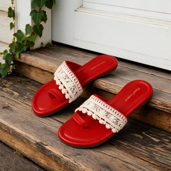 Red_Fabric_Embroidered_Flat_Sandals_For_Women