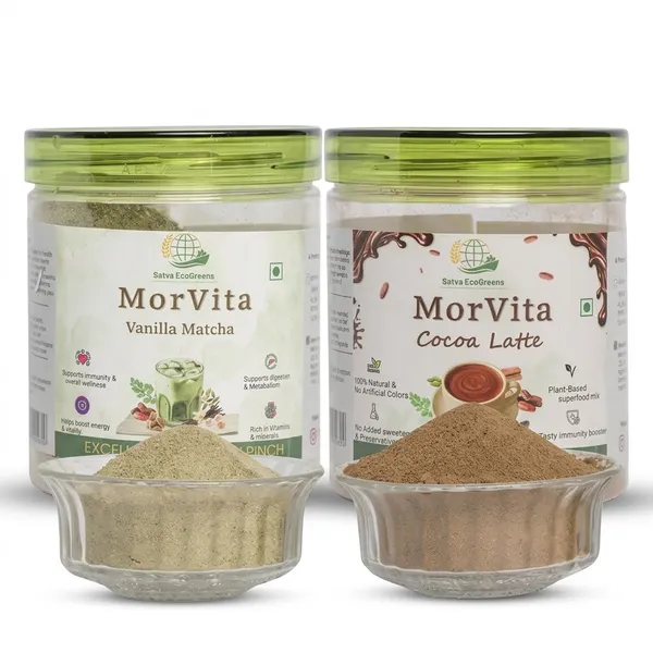 Organic_Morvita_Cocoa_Latte_Powder_And_Vanilla_Matcha_Powder_Pack_Of_2