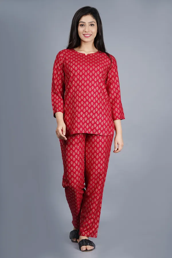 Ayush_Textiles_Women_Floral_Print_Red_Top_&_Pyjama_Set