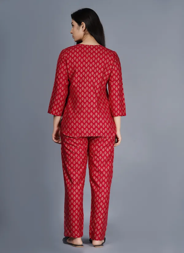 Ayush_Textiles_Women_Floral_Print_Red_Top_&_Pyjama_Set