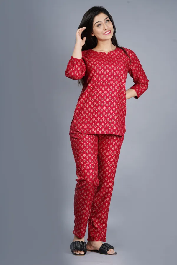 Ayush_Textiles_Women_Floral_Print_Red_Top_&_Pyjama_Set