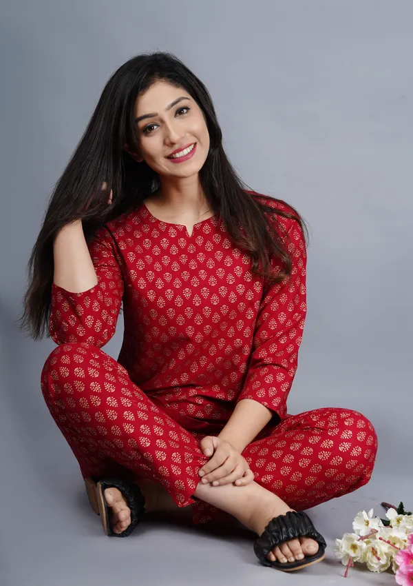 Ayush_Textiles_Women_Floral_Print_Red_Top_&_Pyjama_Set