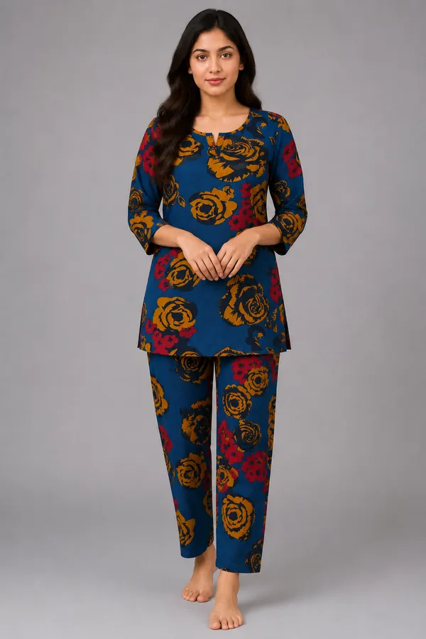 Ayush_Textiles_Women_Night_Suit_Set_Blue_Floral_Print
