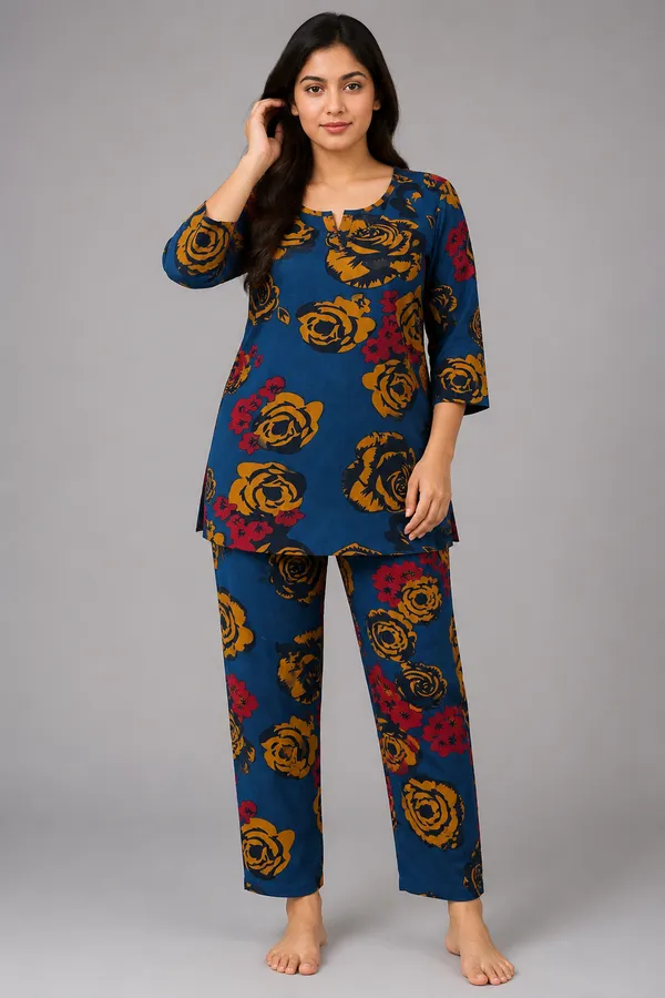 Ayush_Textiles_Women_Night_Suit_Set_Blue_Floral_Print