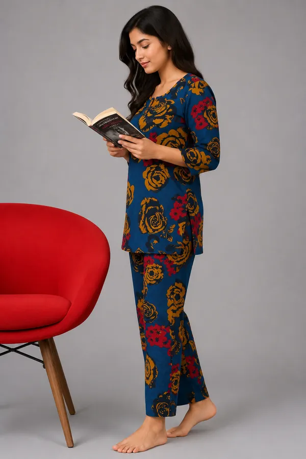 Ayush_Textiles_Women_Night_Suit_Set_Blue_Floral_Print