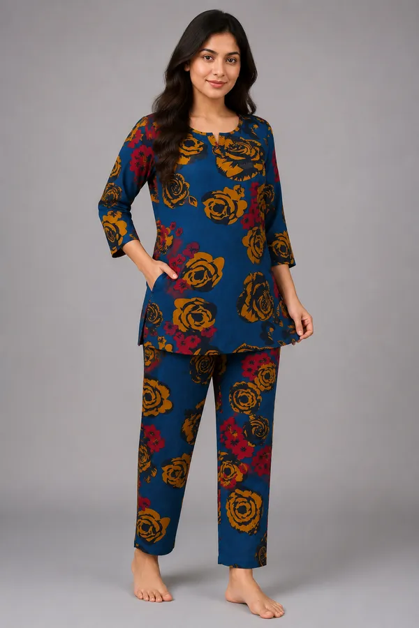 Ayush_Textiles_Women_Night_Suit_Set_Blue_Floral_Print