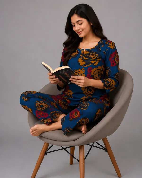Ayush_Textiles_Women_Night_Suit_Set_Blue_Floral_Print