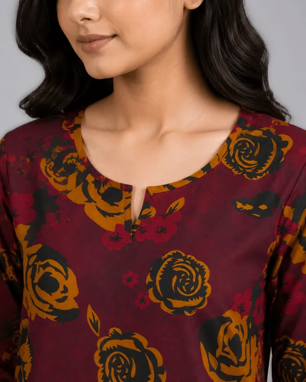Ayush_Textiles_Women_Night_Suit_Set_Maroon_Floral_Print