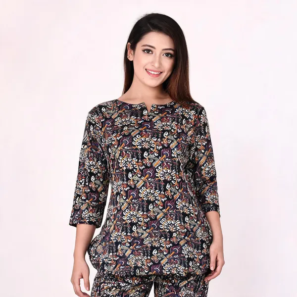 Ayush_Textiles_Women_Printed_Black_Night_Suit_Set