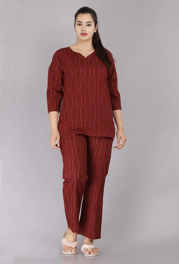Ayush_Textiles_Women_Printed_Maroon_Top_And_Pyjama_Set