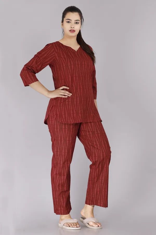 Ayush_Textiles_Women_Printed_Maroon_Top_And_Pyjama_Set