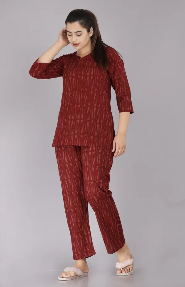 Ayush_Textiles_Women_Printed_Maroon_Top_And_Pyjama_Set