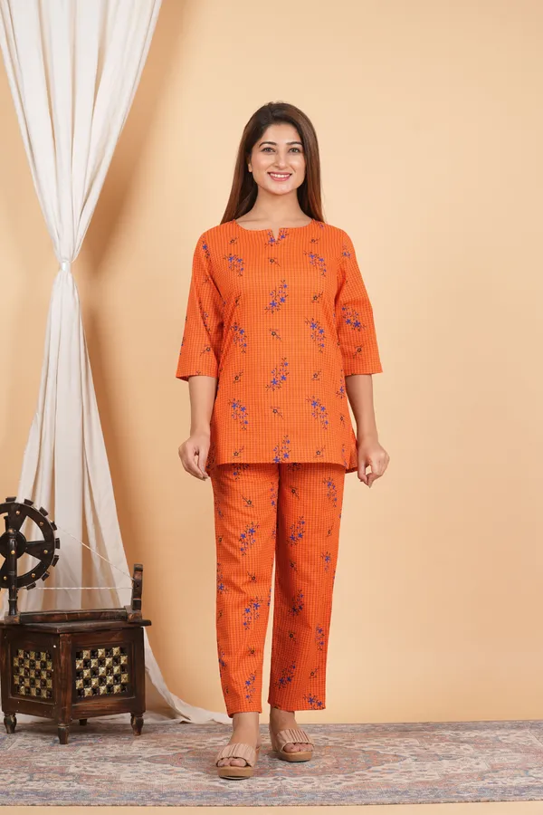 Ayush_Textiles_Women_Printed_Orange_Top_And_Pyjama_Set